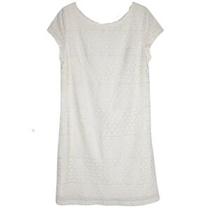 Halogen Shift Dress Womens Small White Cotton Lace Eyelet Dainty Cottagecore